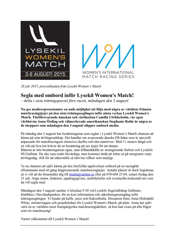 Segla med ombord inför Lysekils Women's Match