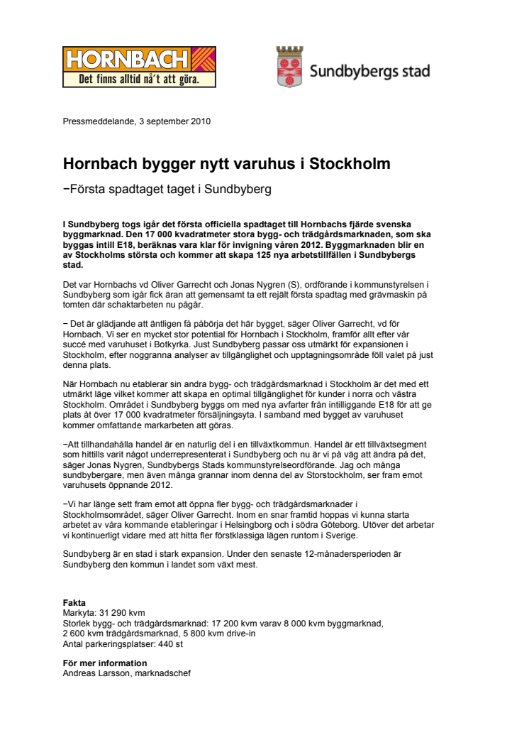Hornbach bygger nytt varuhus i Stockholm − första spadtaget taget i Sundbyberg