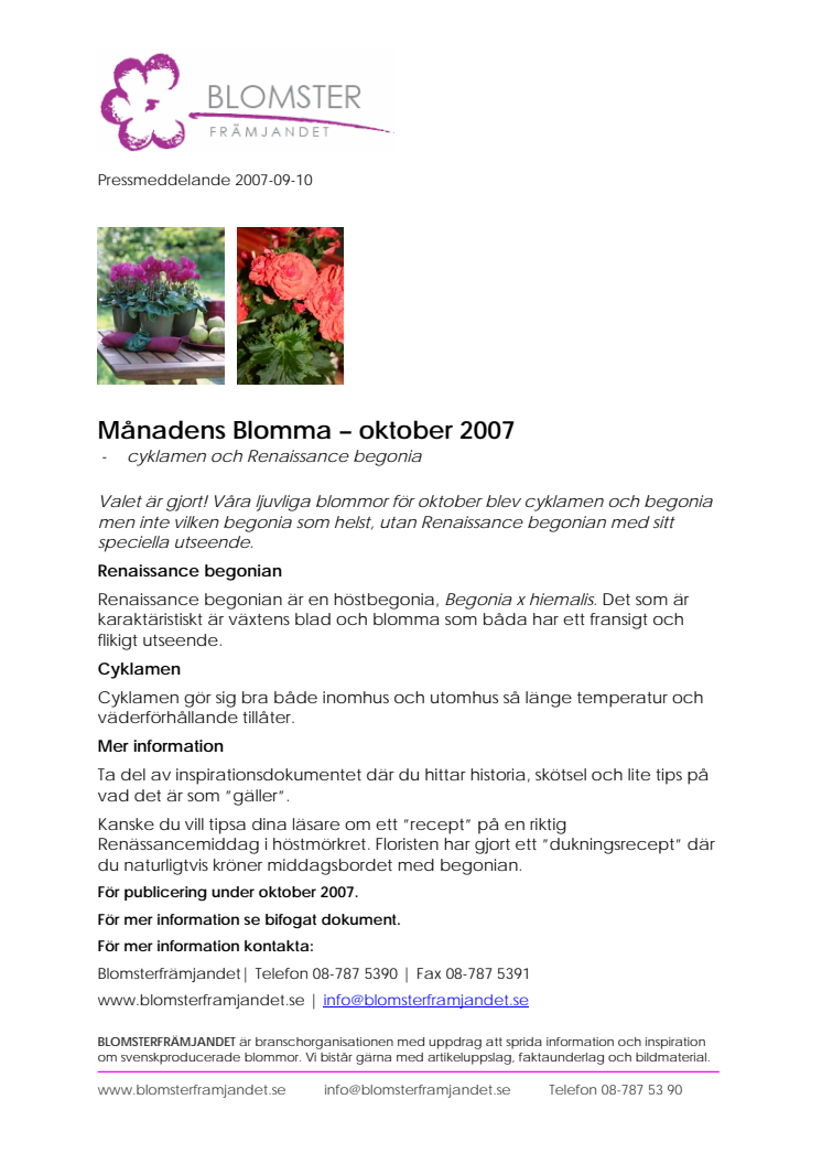 Månadens Blomma – oktober 2007