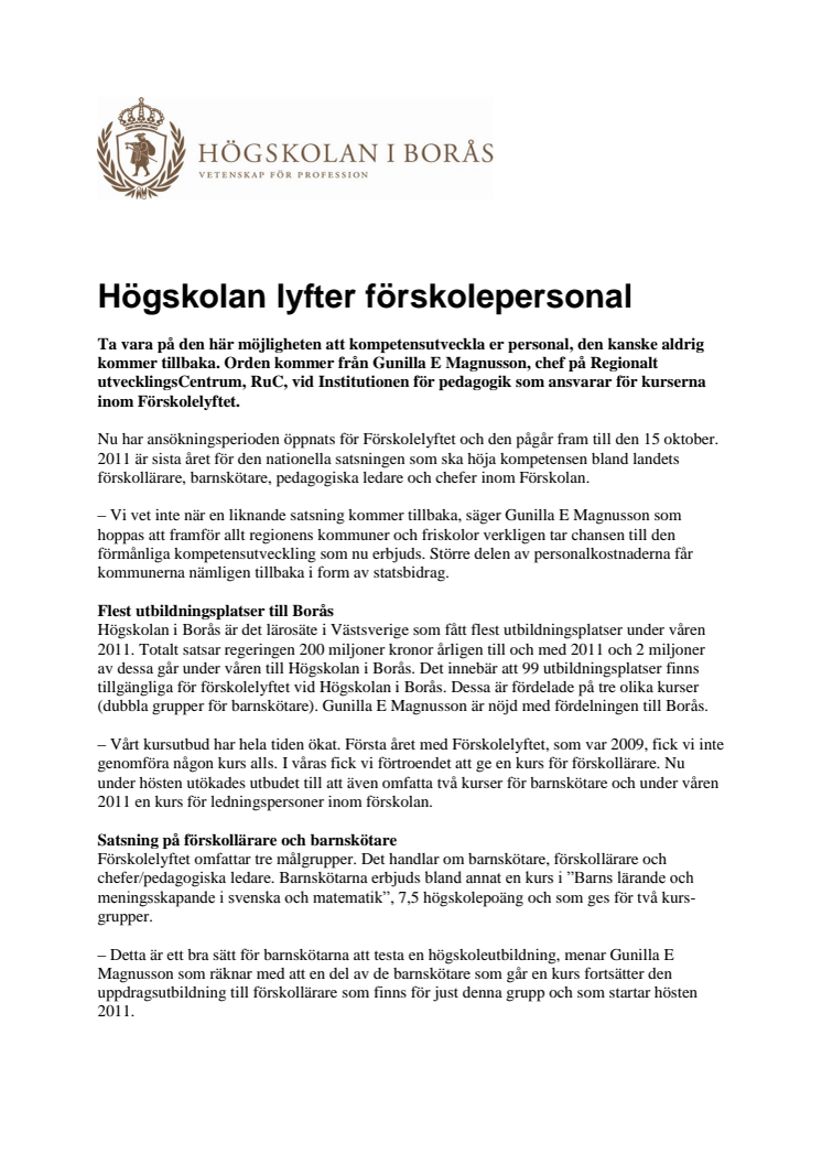 Högskolan lyfter förskolepersonal 