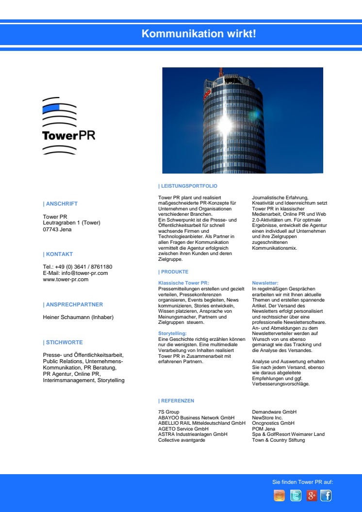 Agenturprofil Tower PR