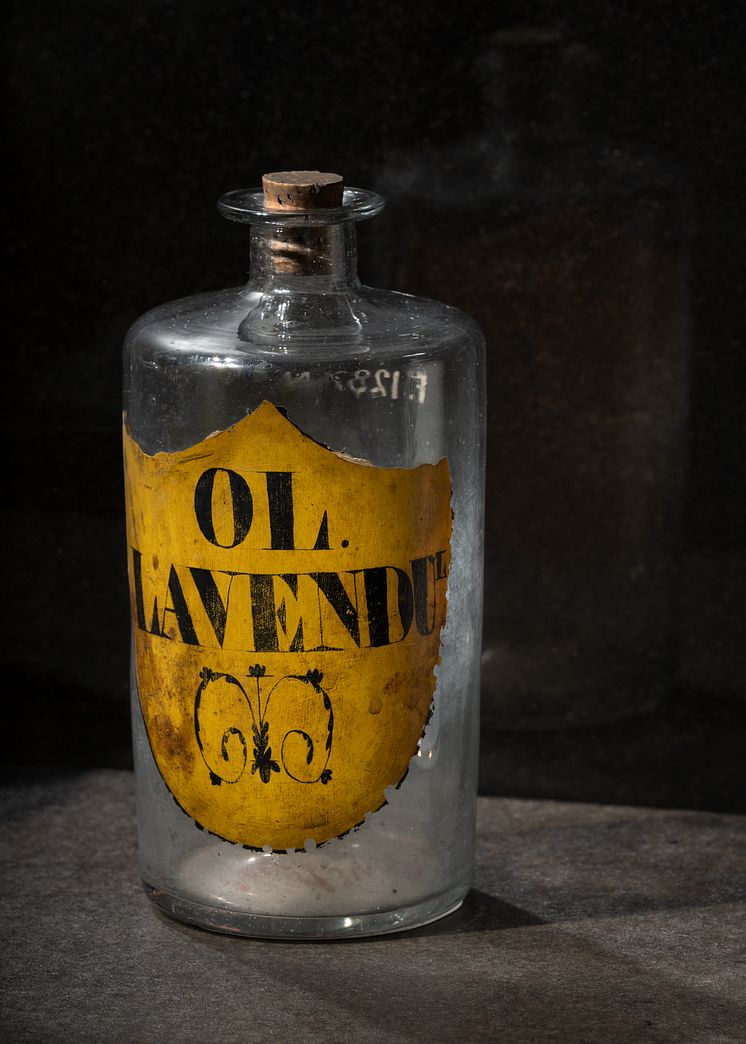 Sleep remedies, 18th-20th centuries. Glass bottle for oil of lavender, late eighteenth century.