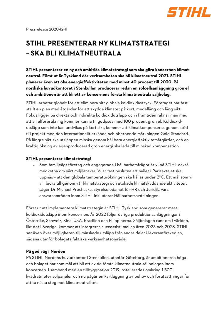 STIHL presenterar ny klimatstrategi – ska bli klimatneutrala 