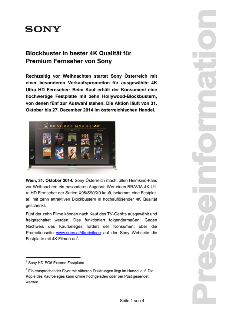 Blockbuster in bester 4K Qualität - für Premium Fernseher von Sony