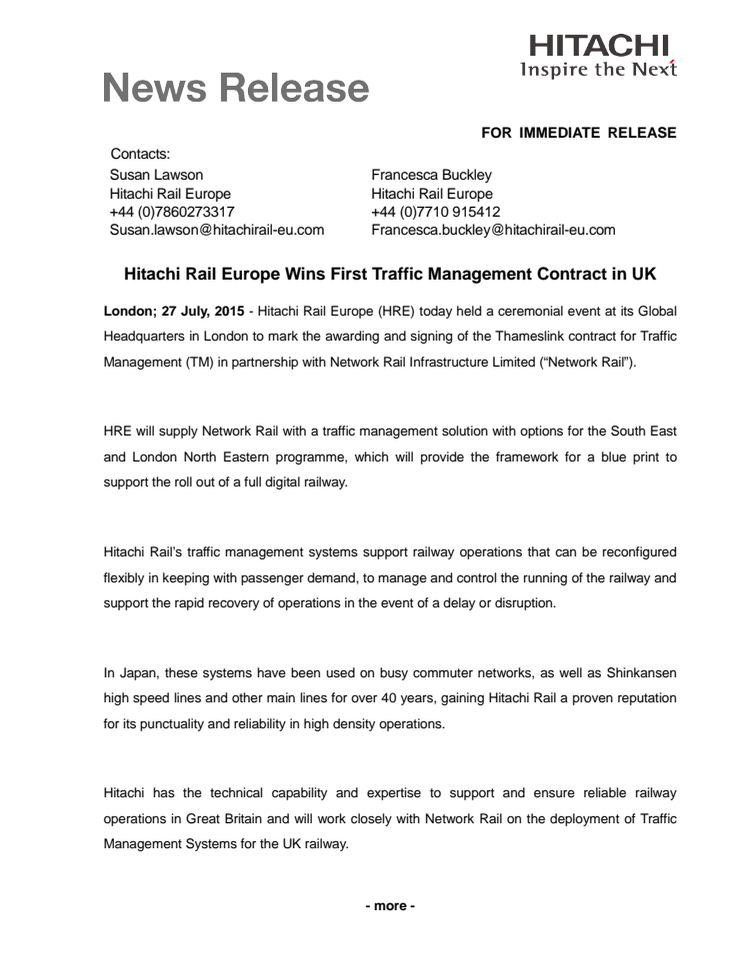 Hitachi Rail Europe Wins First Traffic Management Contract in UK
