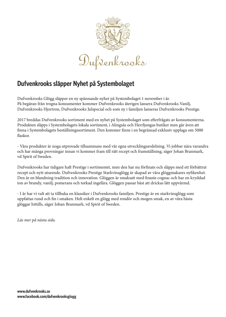 Dufvenkrooks släpper Nyhet på Systembolaget