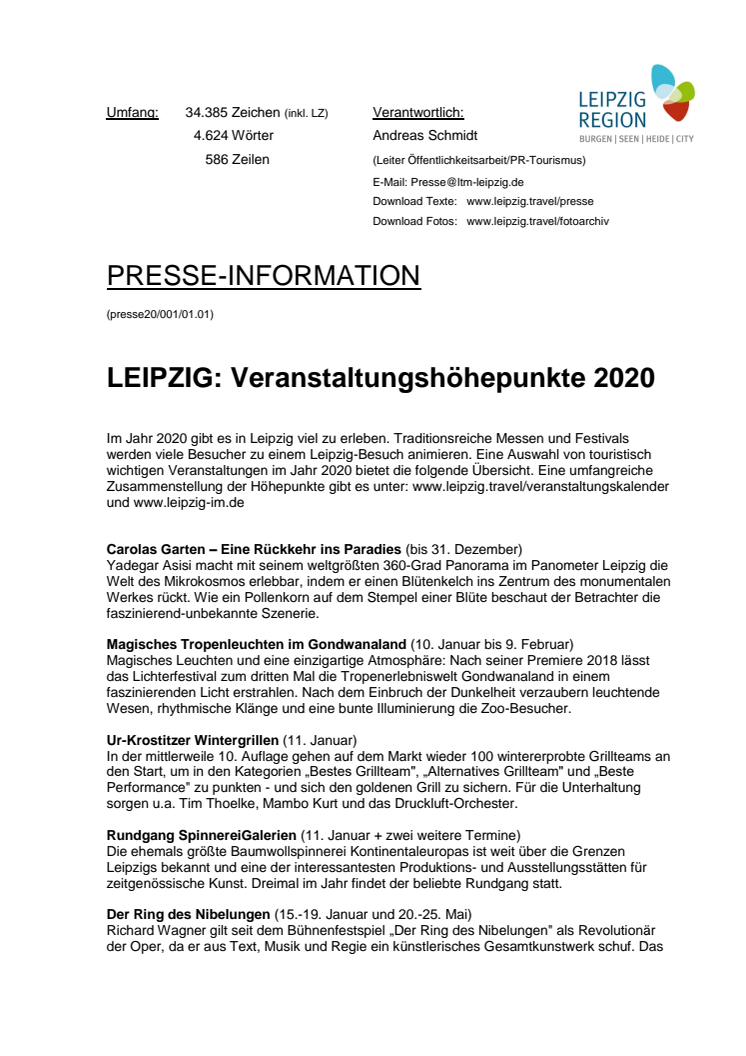 LEIPZIG - Veranstaltungshöhepunkte 2020
