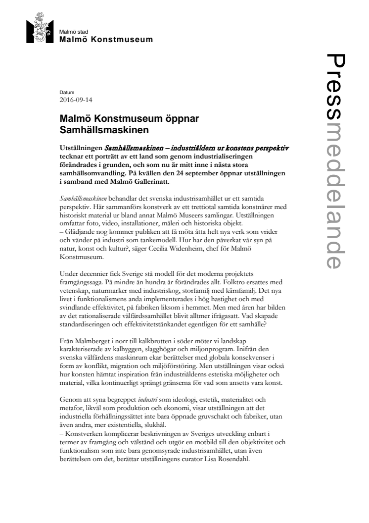 Malmö Konstmuseum öppnar Samhällsmaskinen 