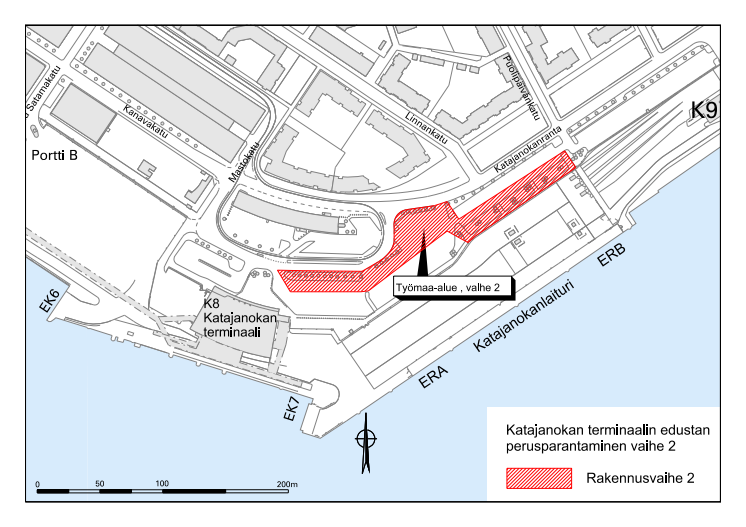 Katajanokan edustan työmaakartta