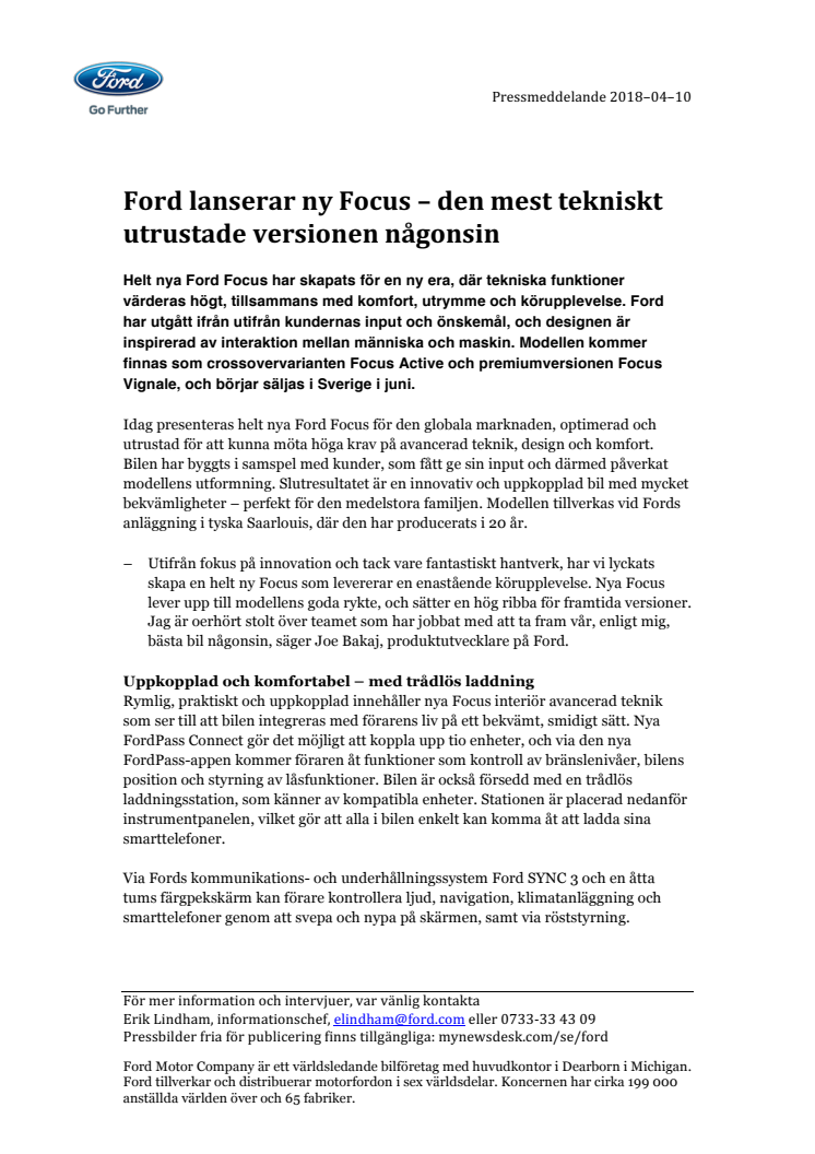Ford lanserar ny Focus – den mest tekniskt utrustade versionen någonsin