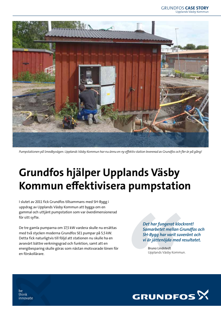 Grundfos hjälper Upplands Väsby Kommun effektivisera pumpstation