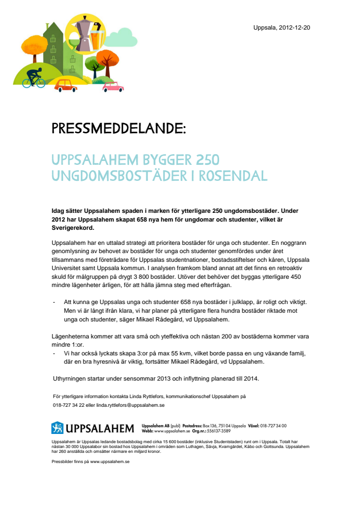 Uppsalahem bygger 250 ungdomsbostäder i Rosendal