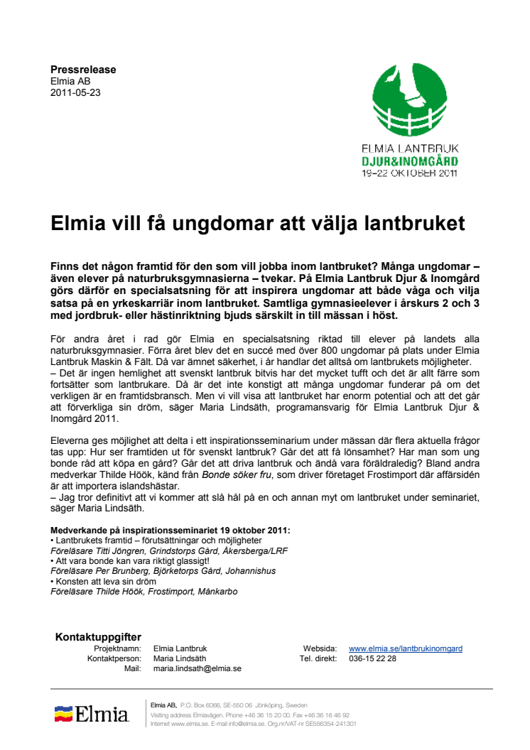 Elmia vill få ungdomar att välja lantbruket