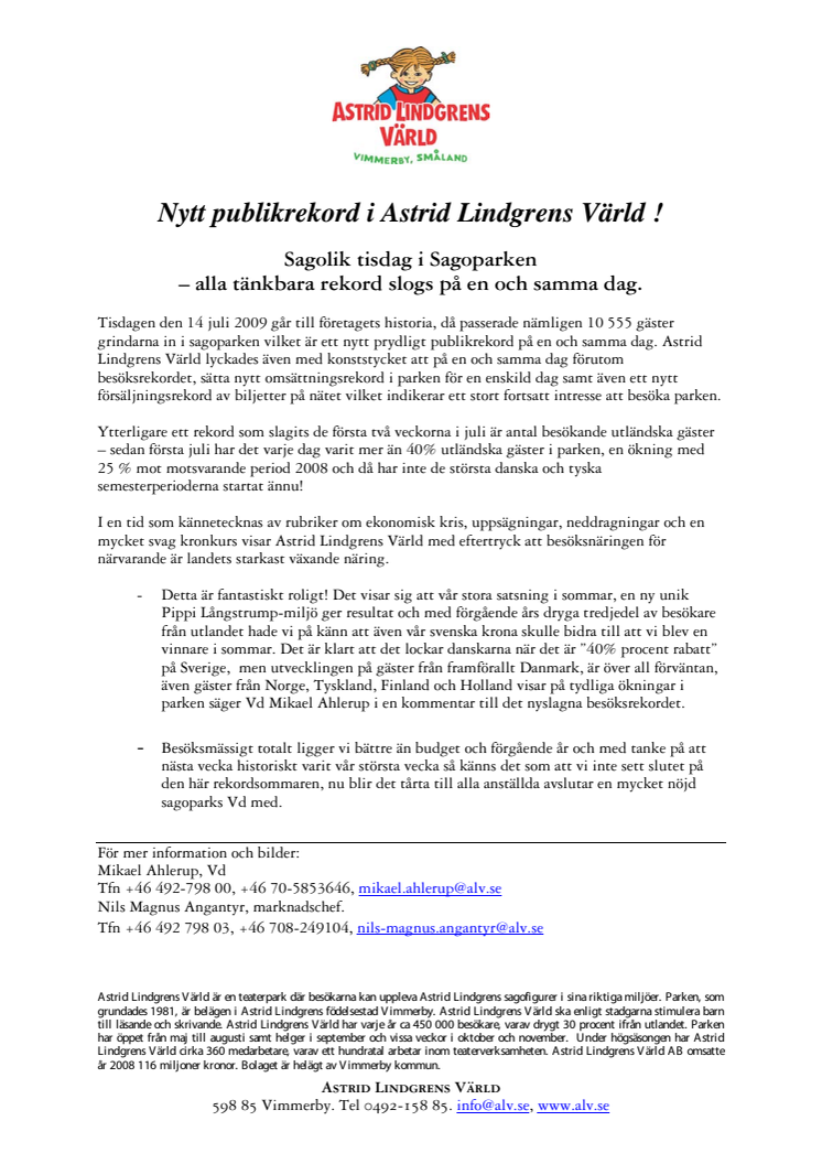 Nytt publikrekord i Astrid Lindgrens Värld !
