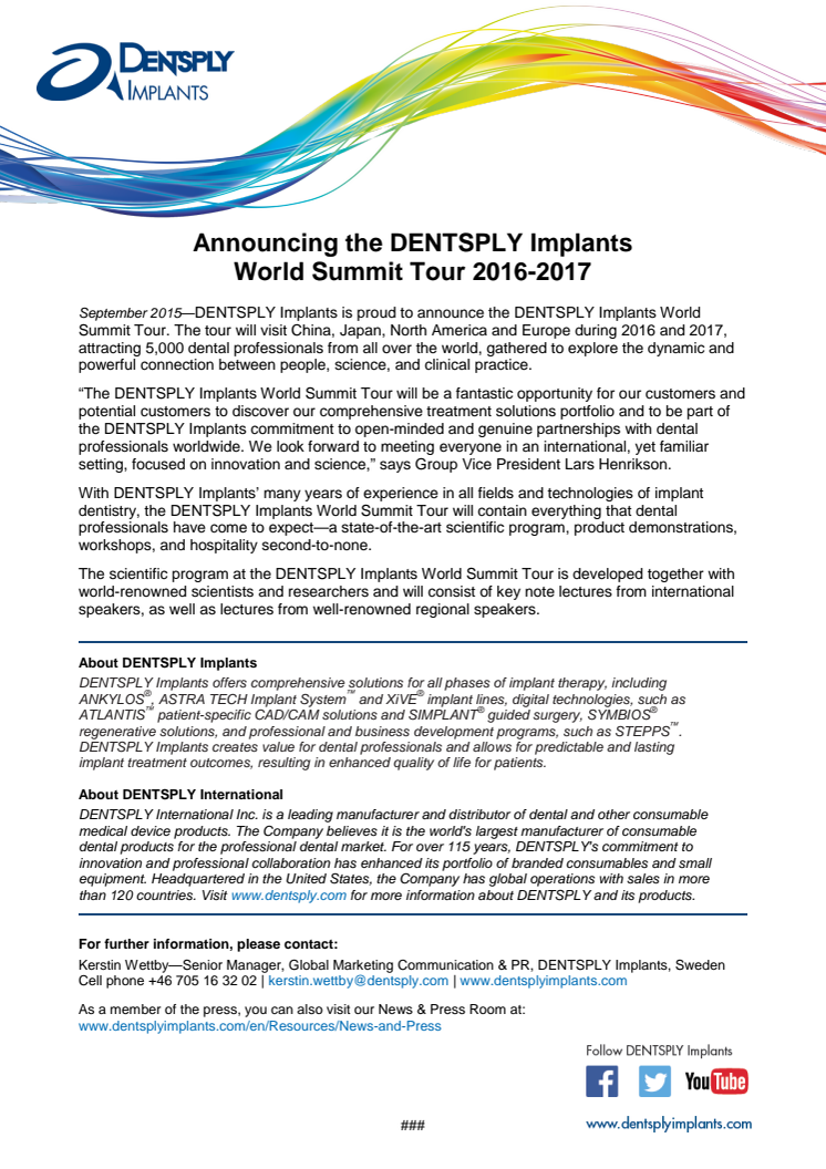 Announcing the DENTSPLY Implants World Summit Tour 2016-2017