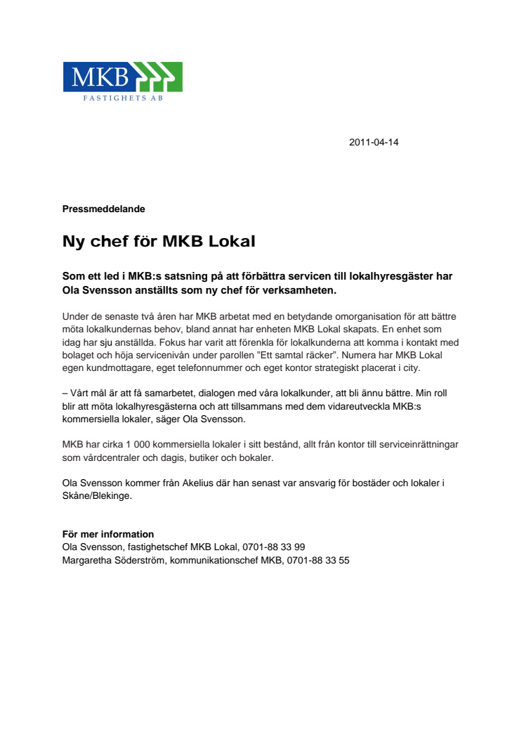 Ny chef för MKB Lokal