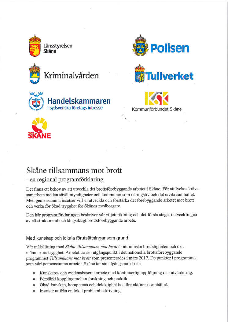 Här kan du ta del av programförklaringen "Skåne tillsammans mot brott"