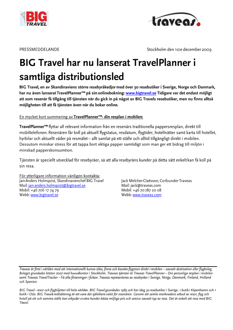 BIG Travel har nu lanserat TravelPlanner i samtliga distributionsled