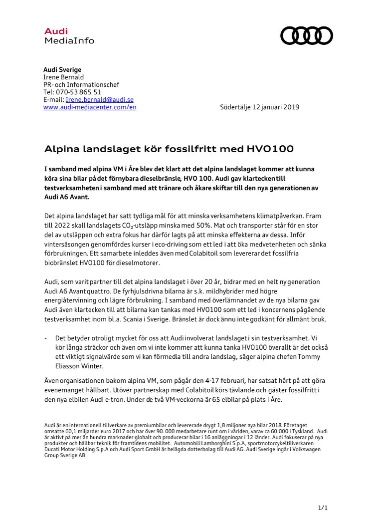 Alpina landslaget kör fossilfritt med HVO100
