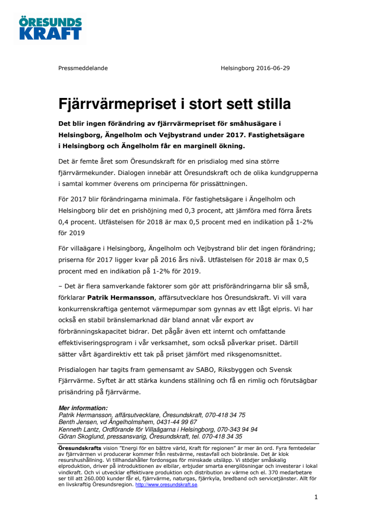 Fjärrvärmepriset i stort sett stilla