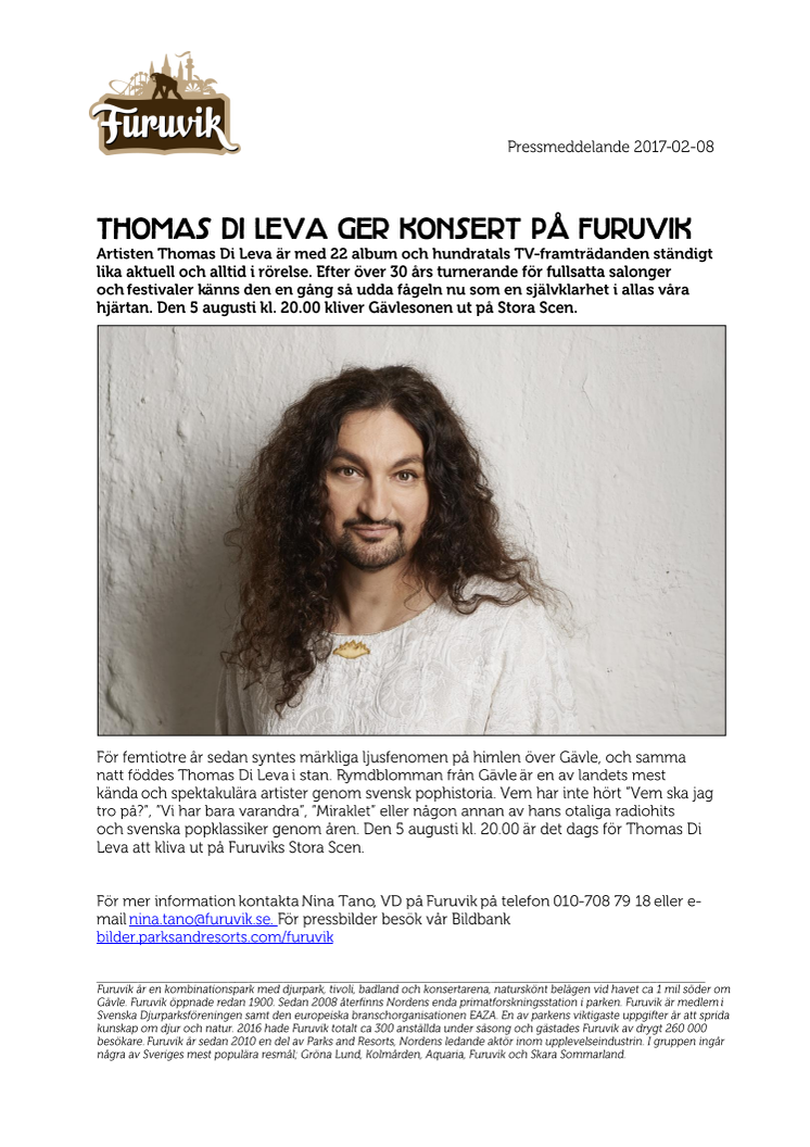 Thomas Di Leva ger konsert på Furuvik