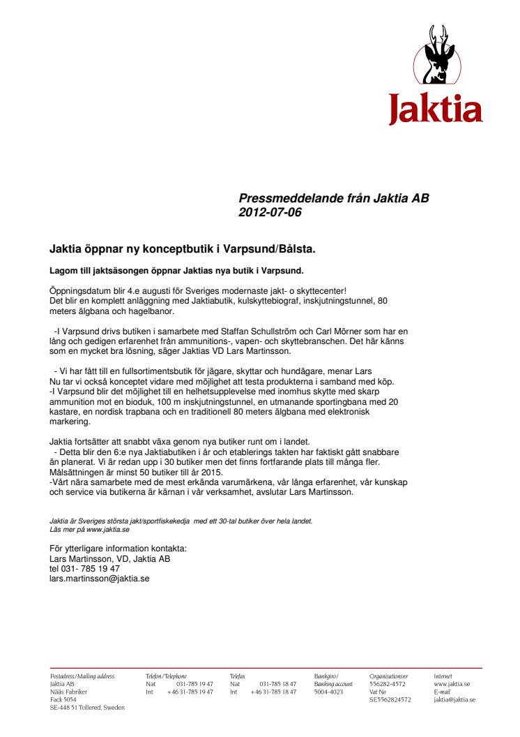Jaktia öppnar ny konceptbutik i Varpsund/Bålsta