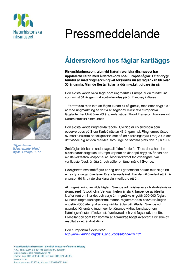 Åldersrekord hos fåglar