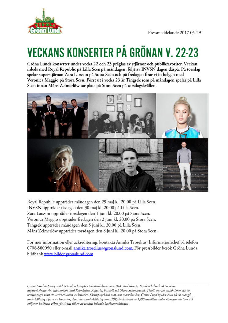 Veckans konserter på Grönan V. 22-23