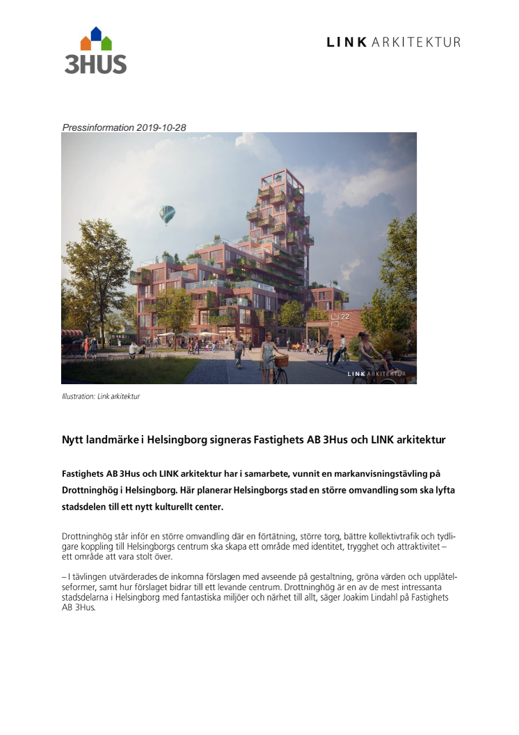 Nytt landmärke i Helsingborg signeras Fastighets AB 3Hus och LINK arkitektur