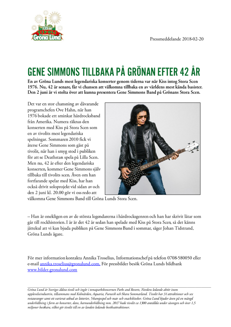 Gene Simmons tillbaka på Grönan efter 42 år