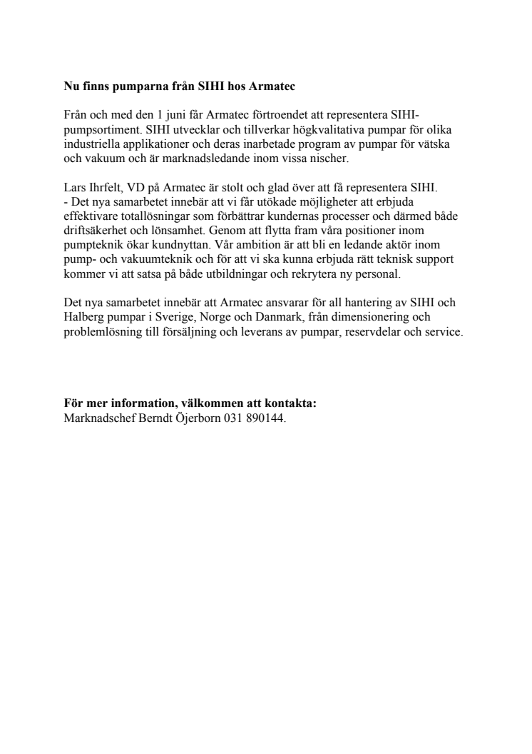 Nu finns pumparna från SIHI hos Armatec  