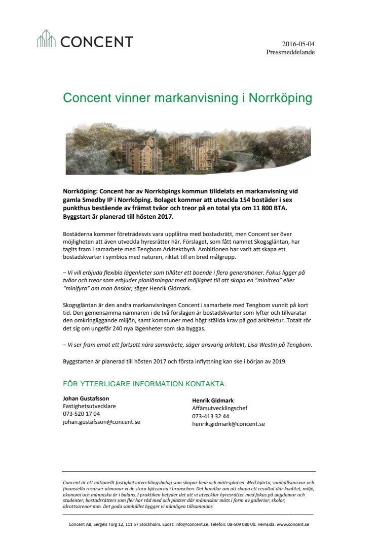 Concent vinner markanvisning i Norrköping