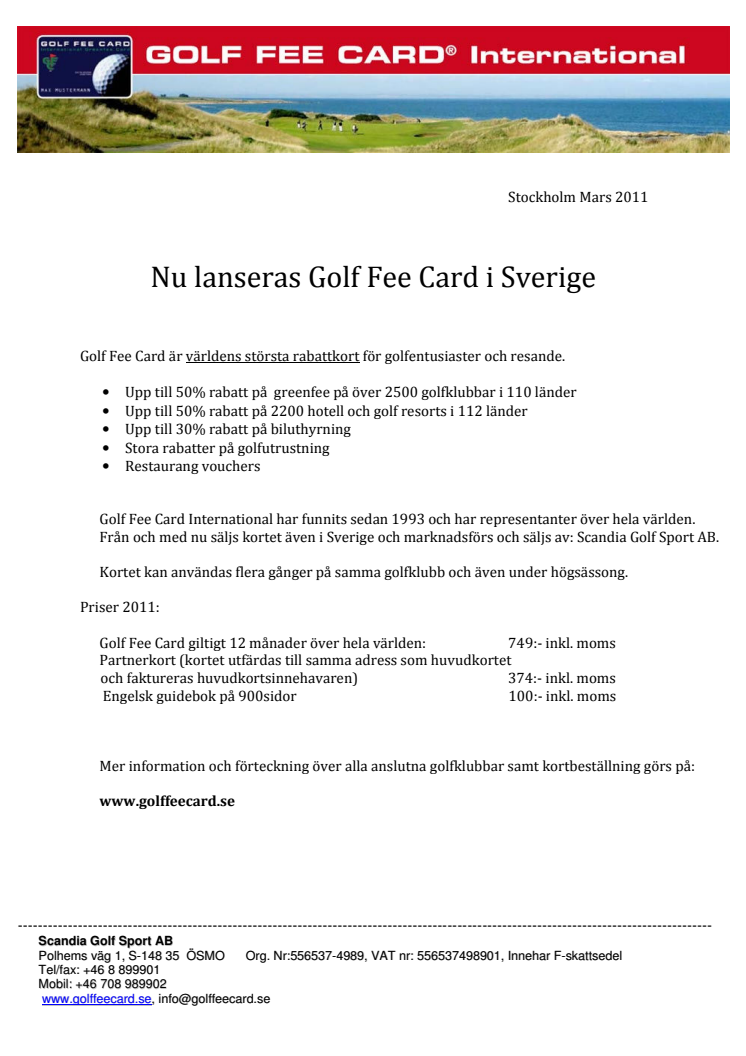 Nu lanseras Golf Fee Card i Sverige