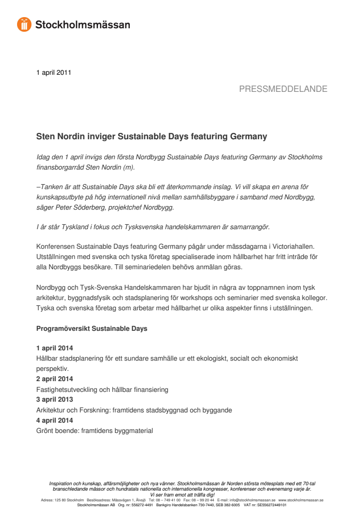 Sten Nordin inviger Sustainable Days featuring Germany