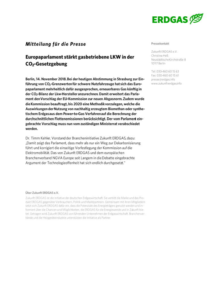 Europaparlament stärkt gasbetriebene LKW in der CO2-Gesetzgebung