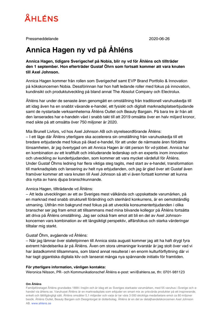 Annica Hagen ny vd på Åhléns
