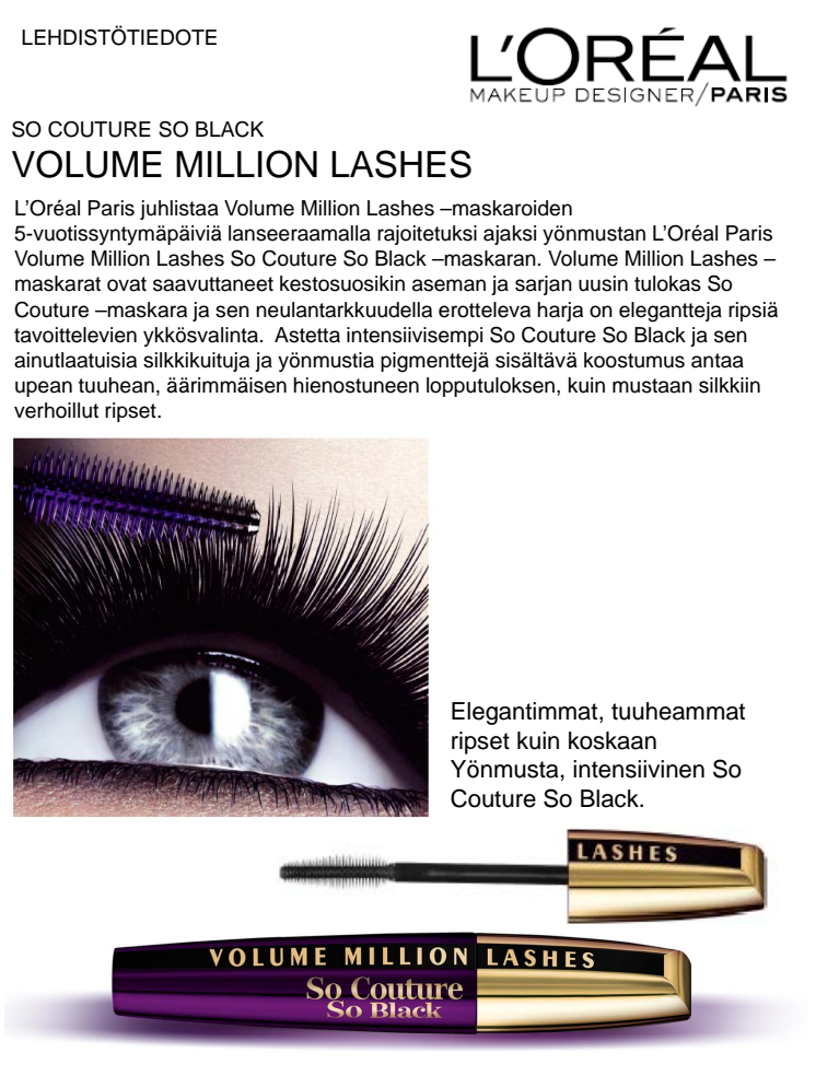 Yönmusta L'Oréal Paris Volume Million Lashes So Couture So Black -maskara