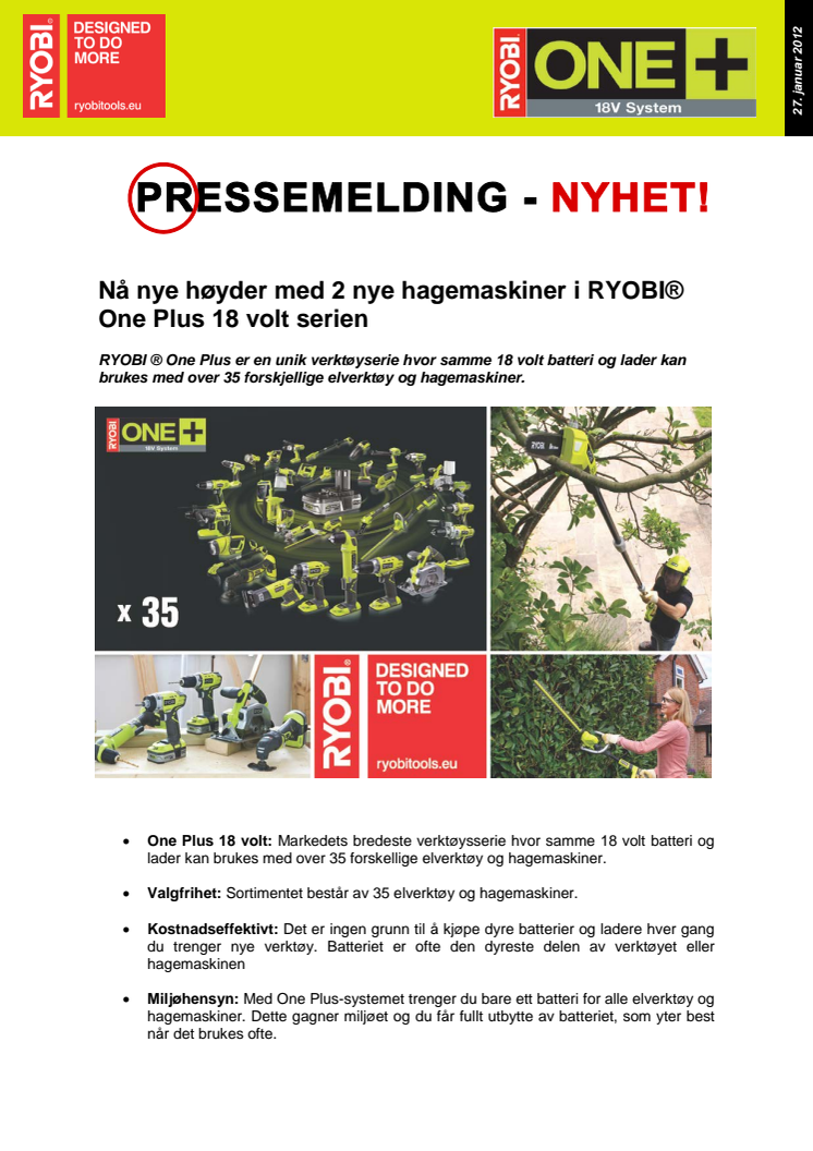 Nå nye høyder med 2 hagemaskiner i RYOBI® One Plus 18 volt serien