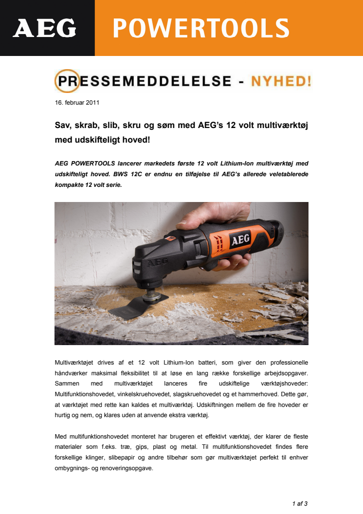 Sav, skrab, slib, skru og søm med AEG’s 12 volt multiværktøj med udskifteligt hoved!