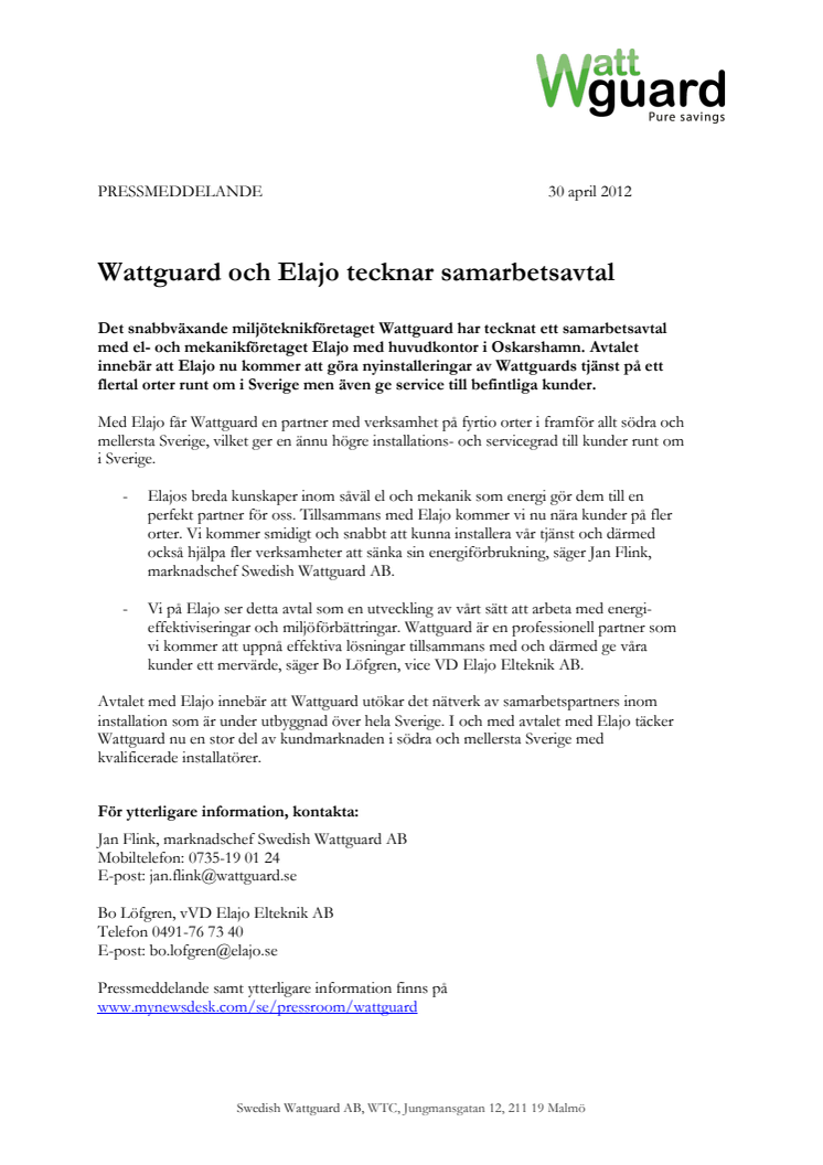 Wattguard och Elajo tecknar samarbetsavtal 