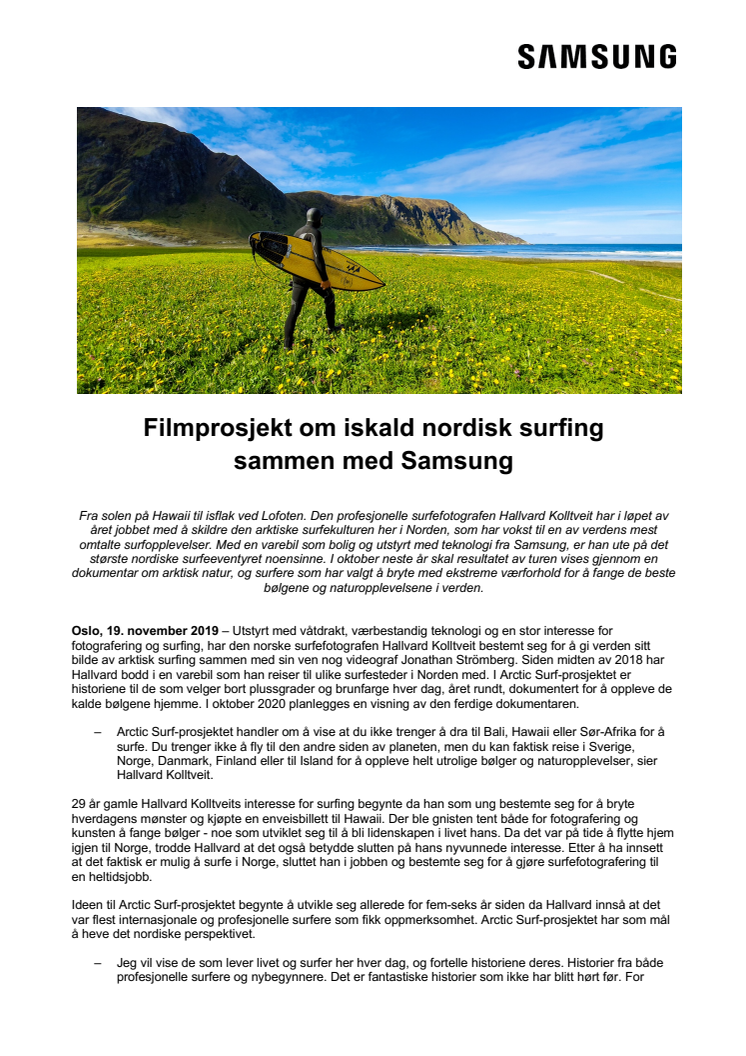Filmprosjekt om iskald nordisk surfing sammen med Samsung
