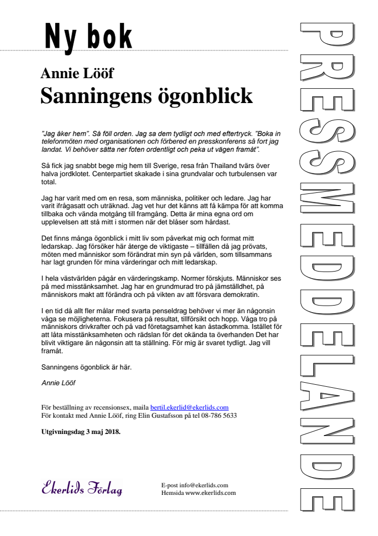 Ny bok: Sanningens ögonblick av Annie Lööf