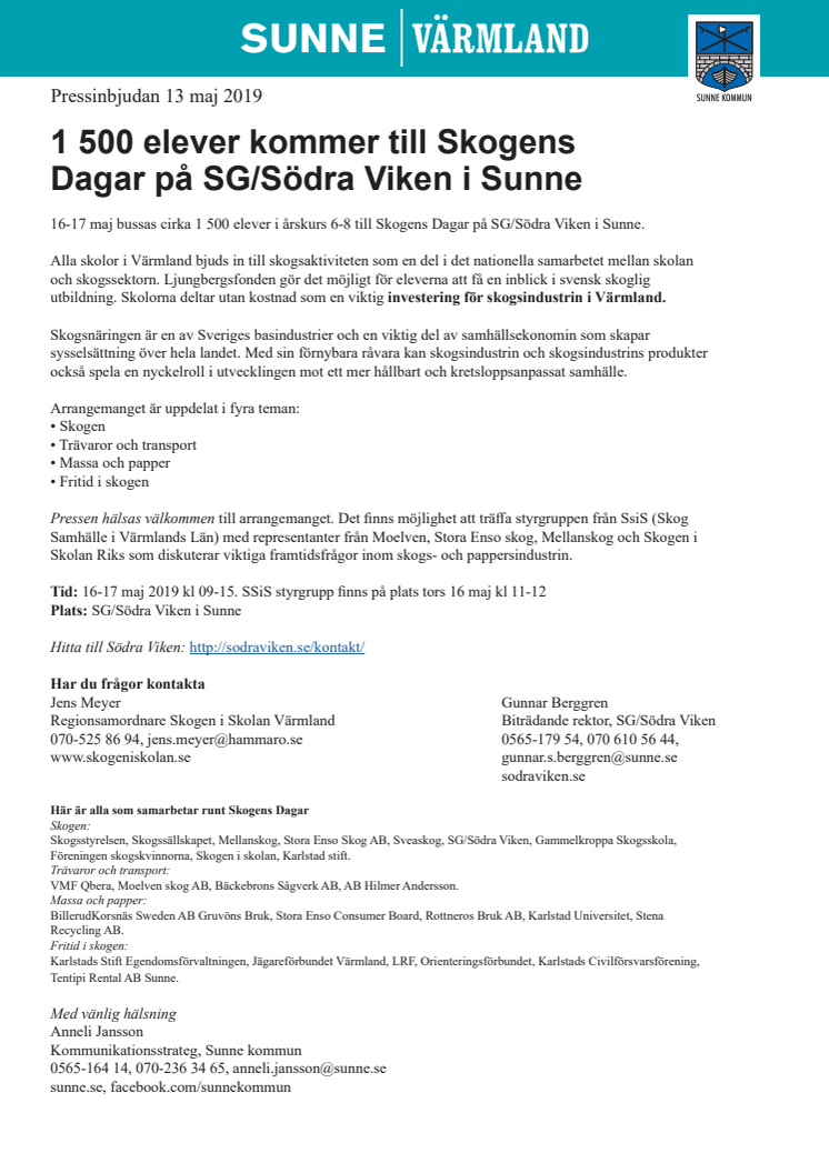 1500 elever kommer till Skogens  Dagar på SG/Södra Viken i Sunne