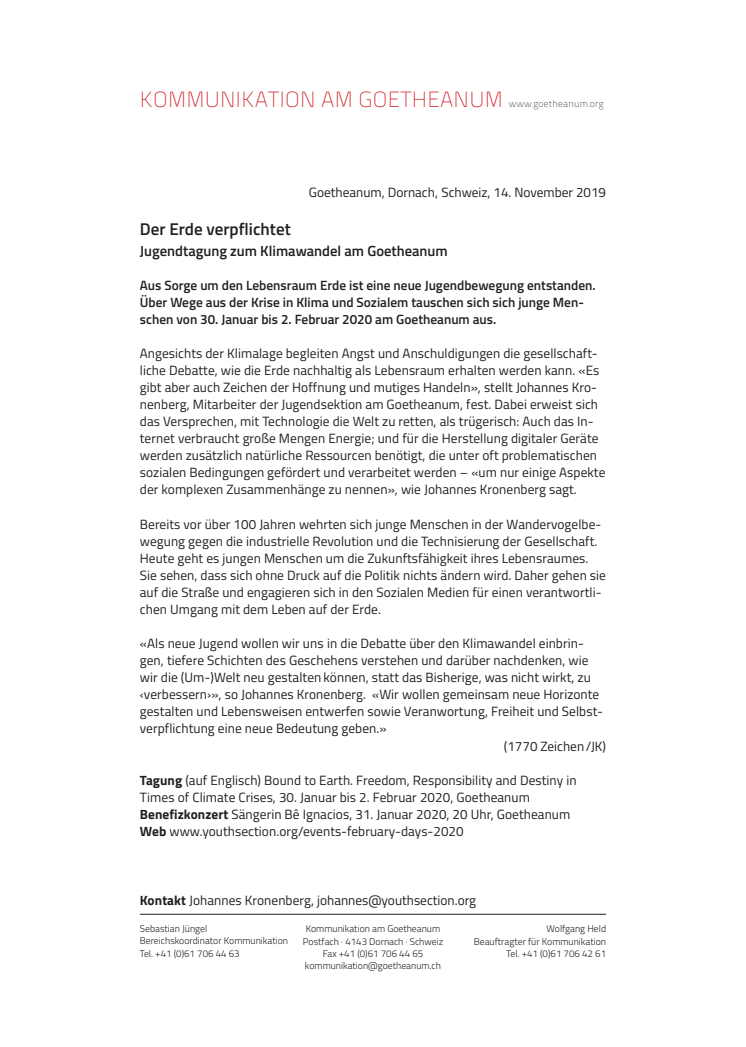 Der Erde verpflichtet. ​Jugendtagung zum Klimawandel am Goetheanum