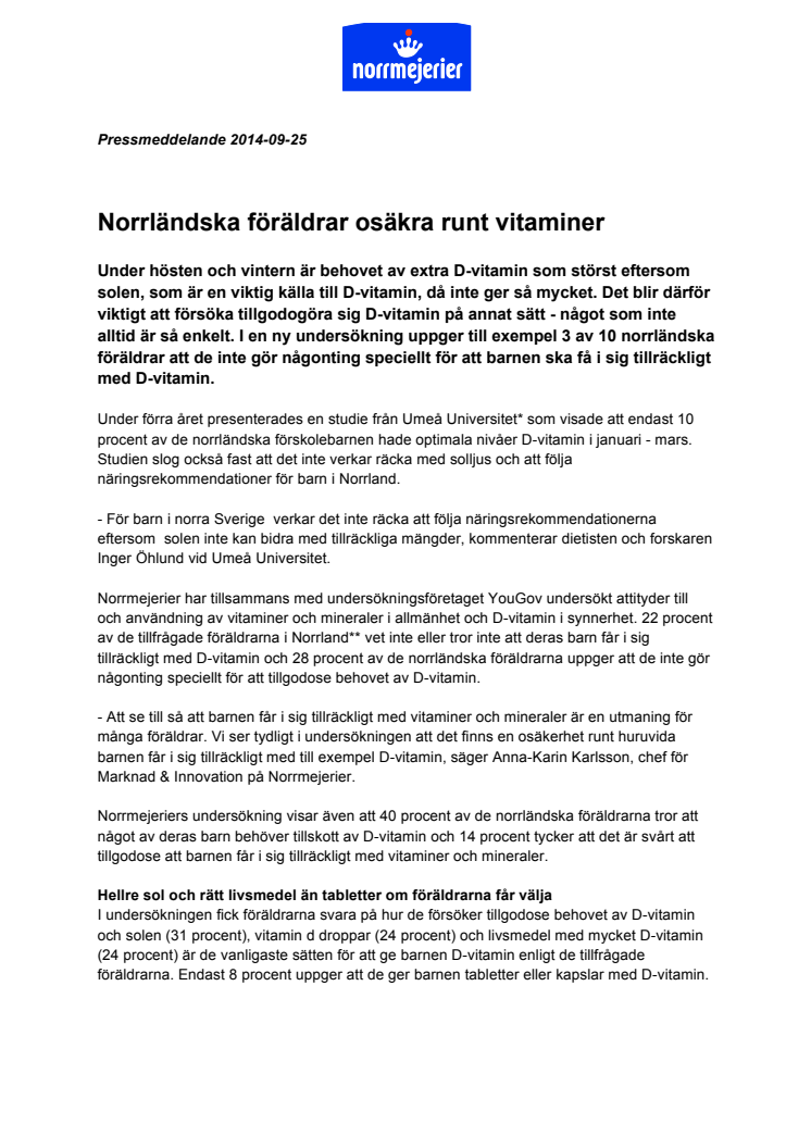 Norrländska föräldrar osäkra runt vitaminer