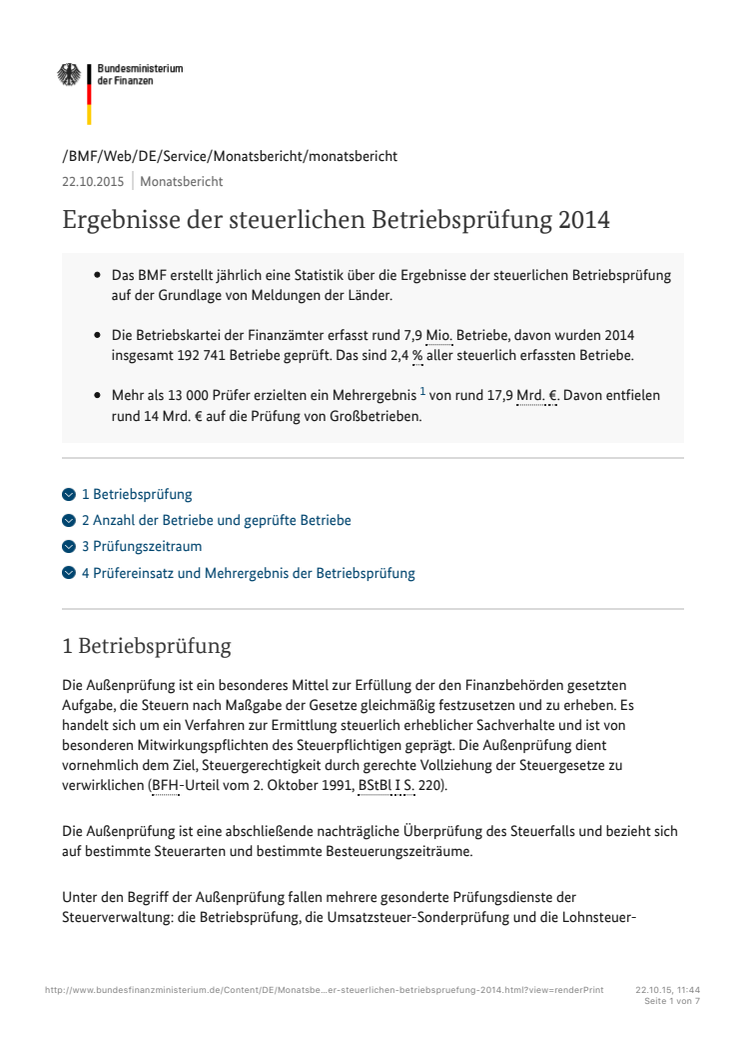 Steuerliche Betriebsprüfungen 2014