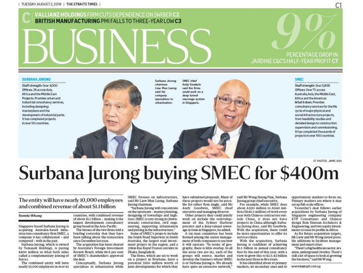 Surbana Jurong buying SMEC for $400m