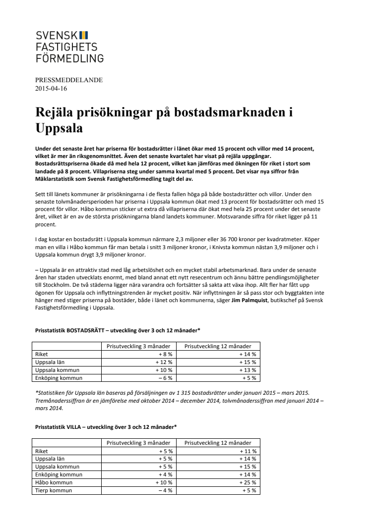 Rejäla prisökningar på bostadsmarknaden i Uppsala