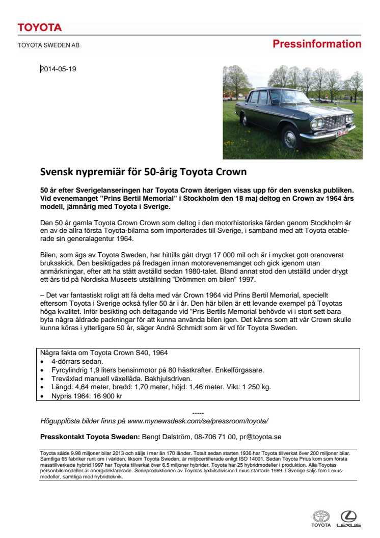 Svensk nypremiär för 50-årig Toyota Crown