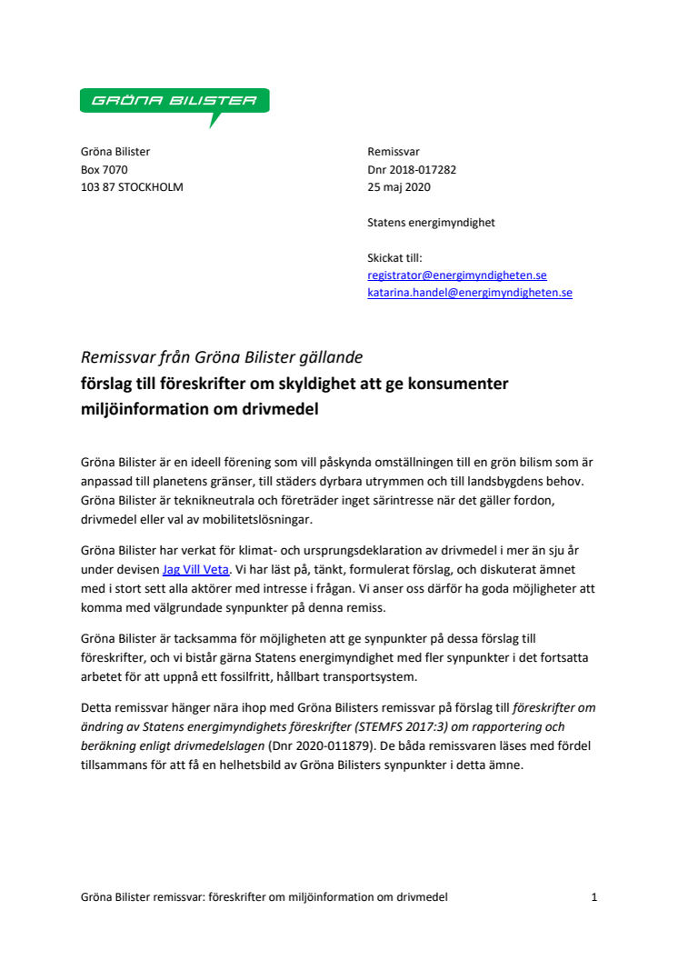 Gröna Bilister Remissvar 2018-017282 föreskrifter miljöinformation om drivmedel.pdf